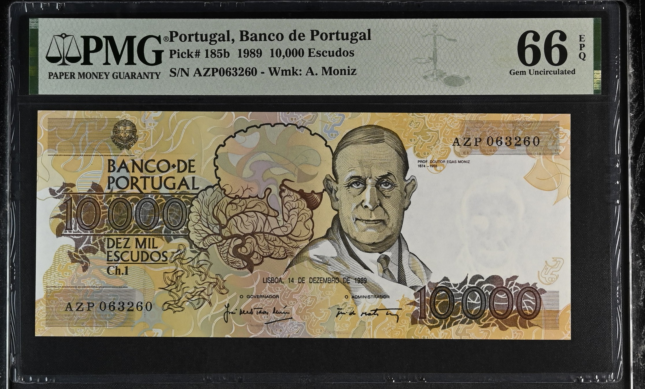 10.000 Escudos Egas Moniz 14.12.1989 PMG 66