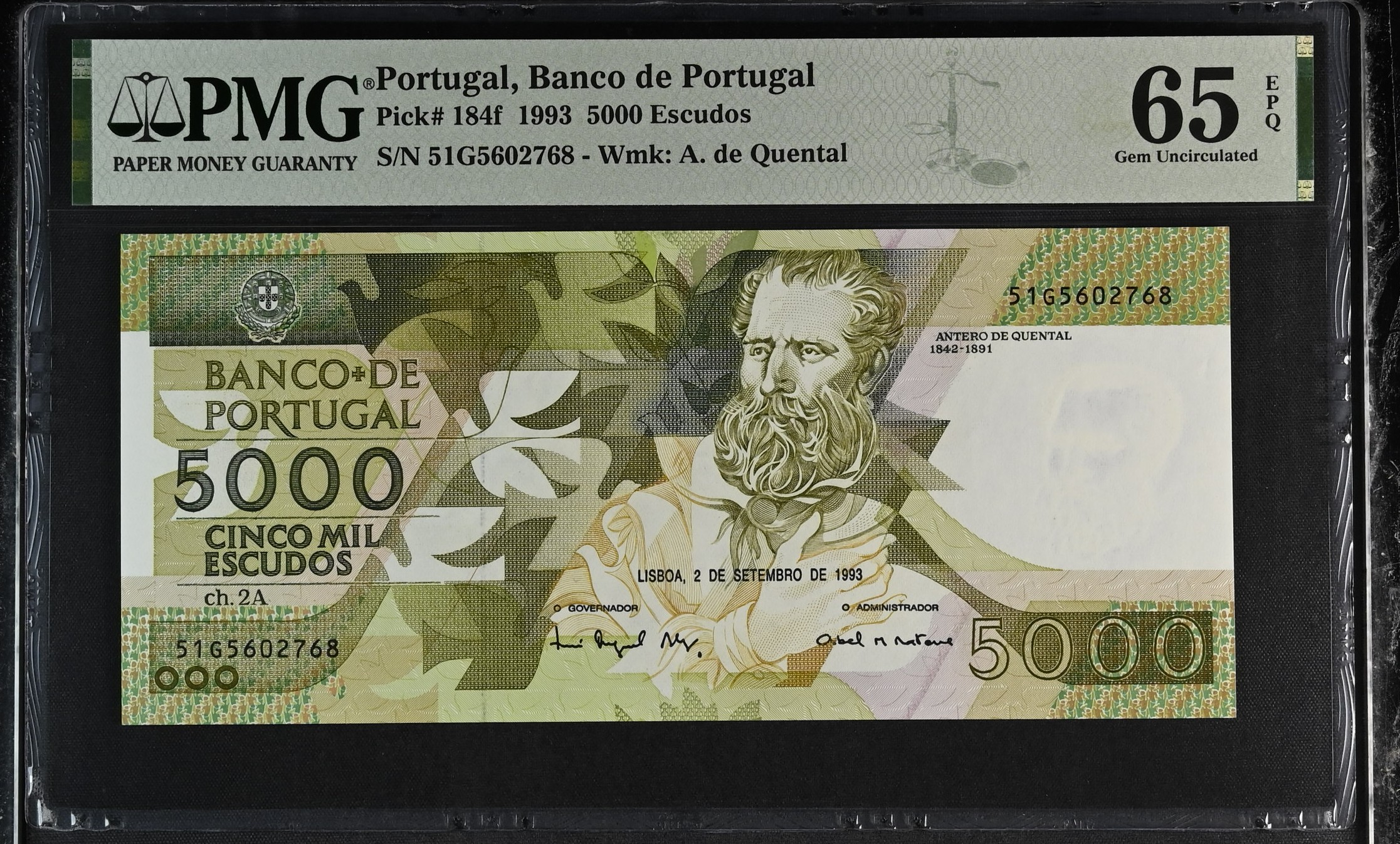 5.000 Escudos Antero Quental 02.09.1993 - PMG65