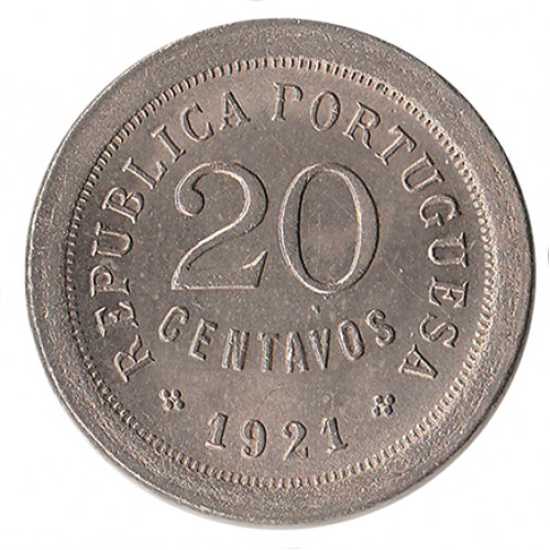 Portugal 20 Centavos "P" Aberto de 1921