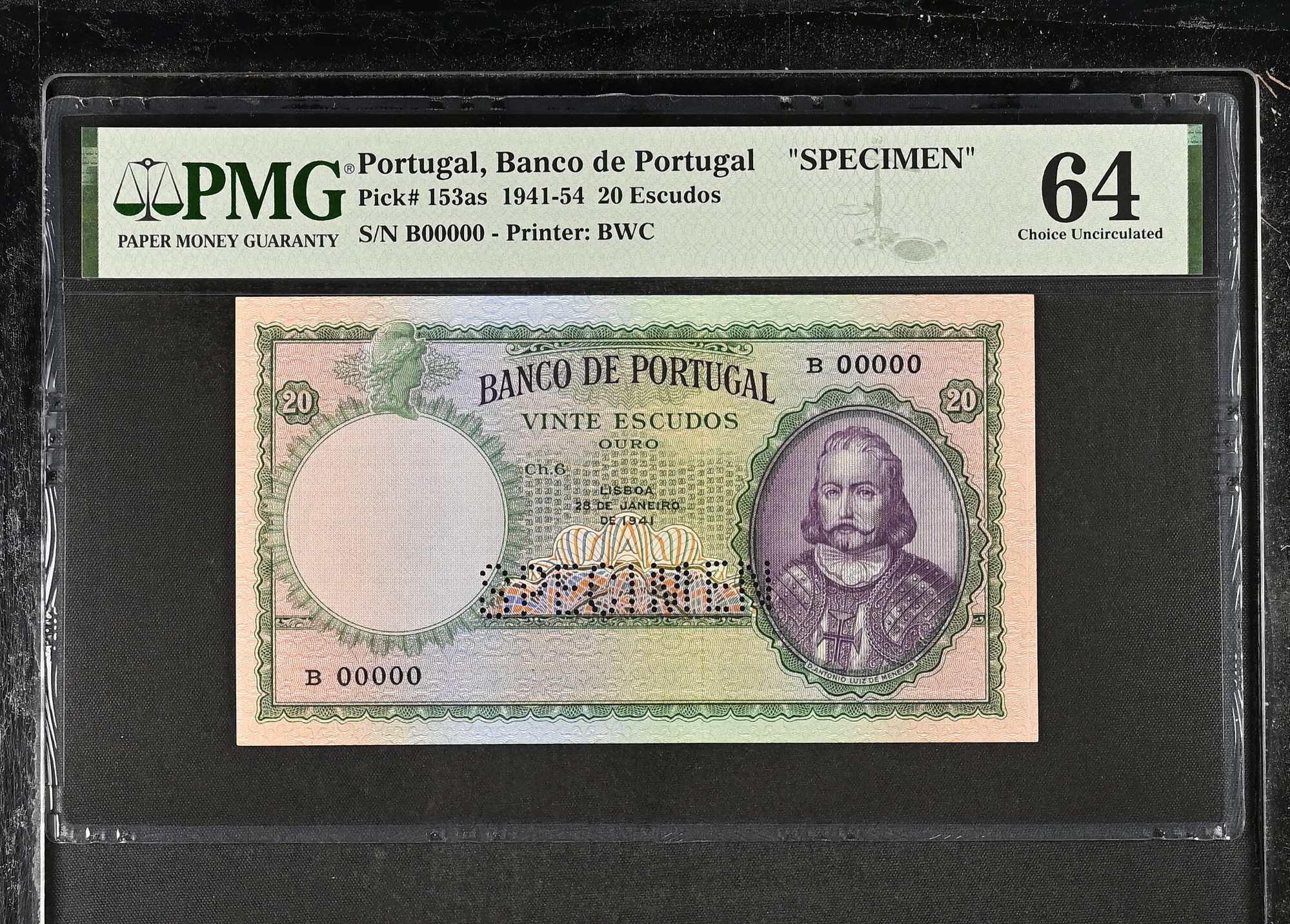 20 Escudos D. António Luiz de Menezes 27.01.1959 PMG58