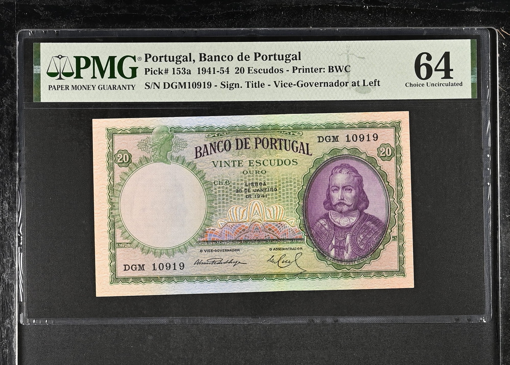 20 Escudos D. António Luiz de Menezes 28.01.1941 PMG64