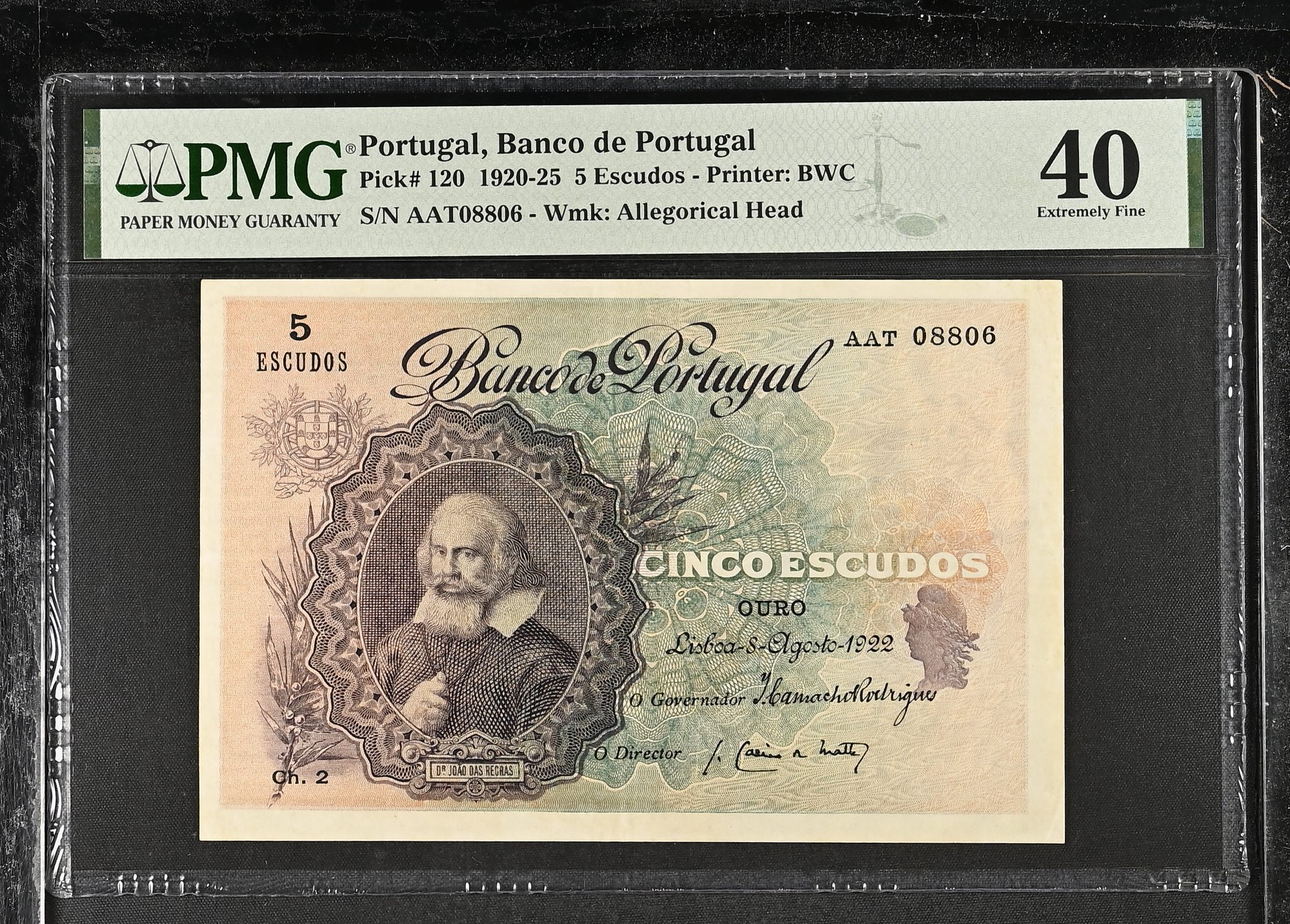 5 Escudos D. João das Regras 08.08.1922 PMG40