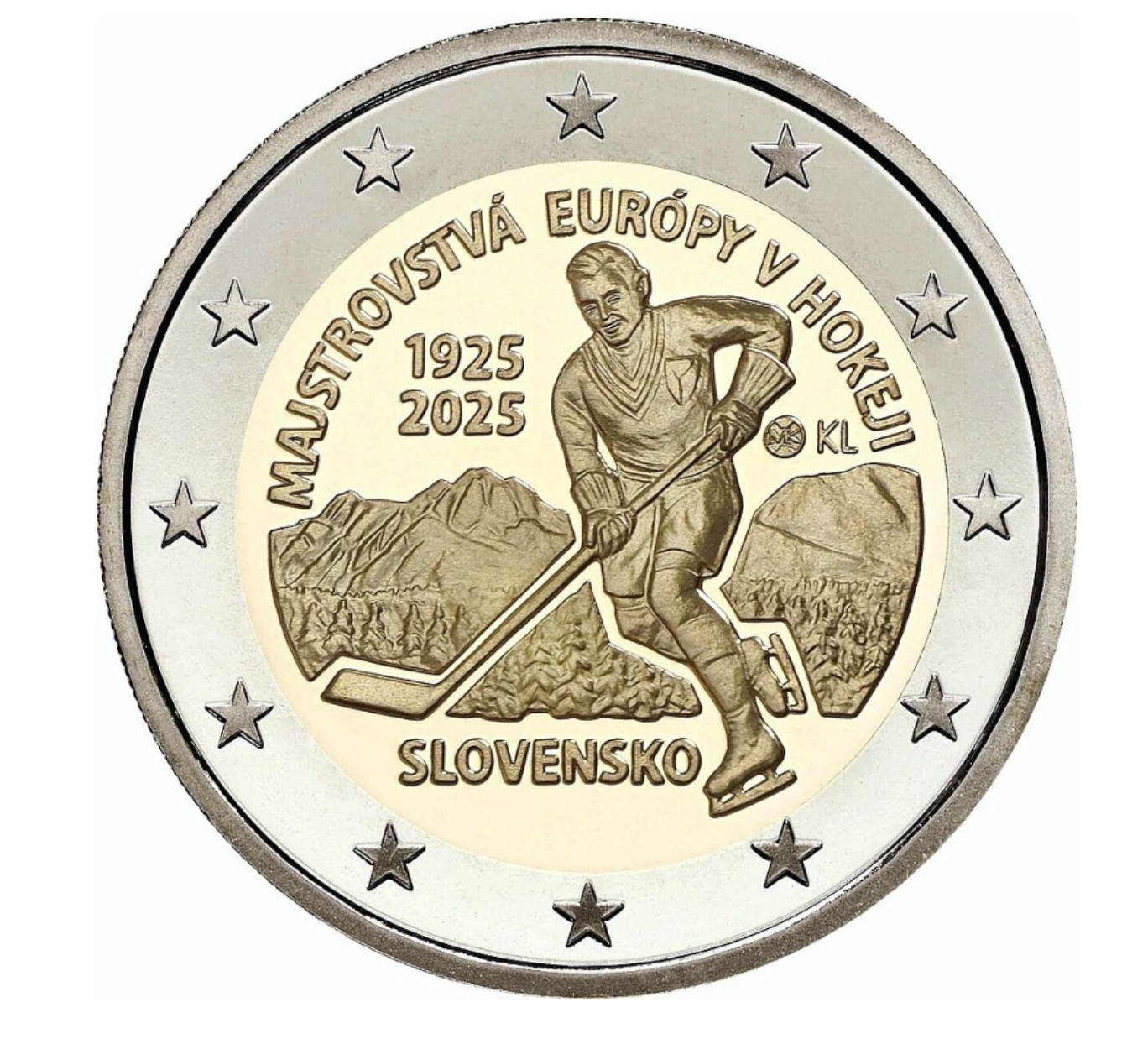 Eslováquia 2€ 100 Anos do 1º Campeonato de Hoquei no Gelo 2025