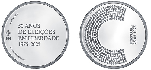 Portugal 10€ 50 Anos de Eleições em Liberdade Prata Proof 2025