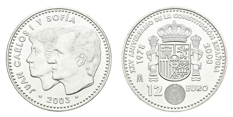 Espanha 12€ XXV Aniv da Constituição Espanhola Prata 2003
