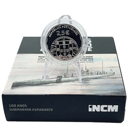 Portugal 2,50€ 100 anos do Espadarte (1º Submarino Português) 2013 Prata Proof