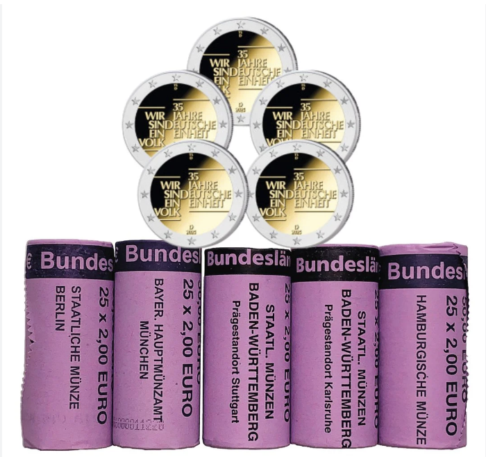 Alemanha 2€ 35 Anos da Reunificação Alemã 2025 1 rolo de cada letra ( 5 rolos) SEM PORTES GRÀTIS)