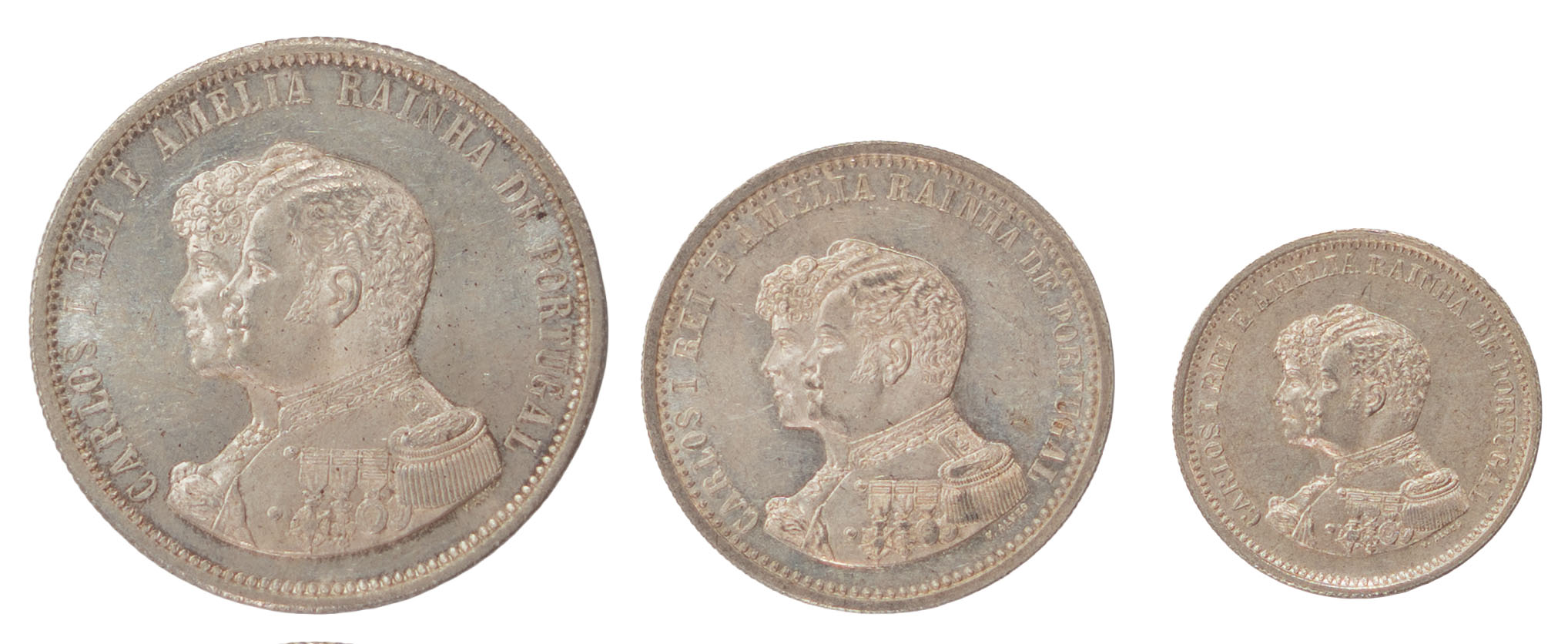 D. Carlos e Rainha D. Amélia 1000, 500 e 200 Réis (4.º Vent. da India) !898 Prata