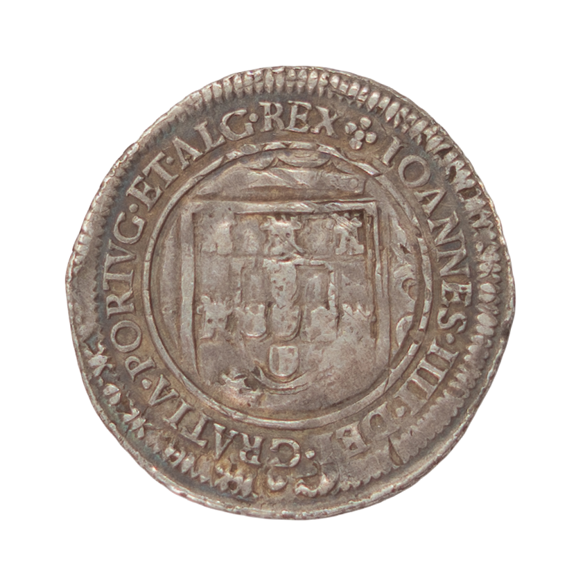 D. Pedro II Carimbo 250 Réis sobre 1/2 cruzado D. João IV do Porto (Cordão e Orla Nova) 