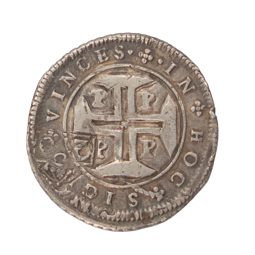 D. Pedro II Carimbo 250 Réis sobre 1/2 cruzado D. João IV do Porto (Cordão e Orla Nova) 