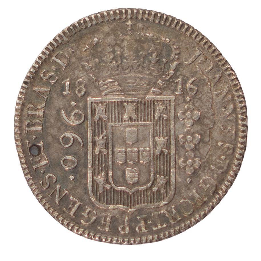 Brasil D. João P. Regente 960 Réis 1816 Bahía (Recunho S/8 Reales) Prata c/ furo