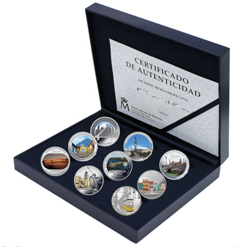XIII Serie Ibero-Americana coleção 8 moedas e 1 medalha em Prata Proof